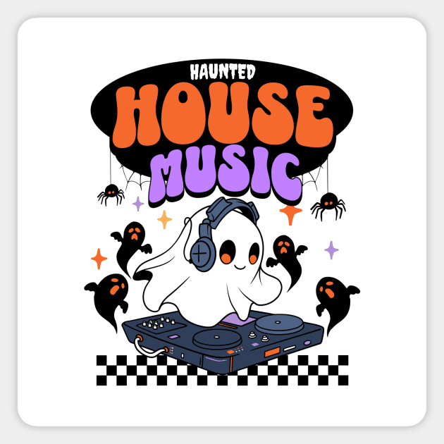 HOUSE MUSIC  - Haunted Ghost Dj (black) Sticker by DISCOTHREADZ 